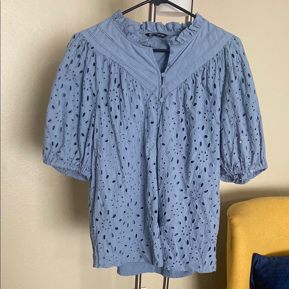 Blue Eyelet Women's Top